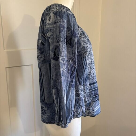 Lauren Ralph Lauren size Medium Blue Boho Patterned Preppy Cotton Peasant Blouse - Picture 3 of 7